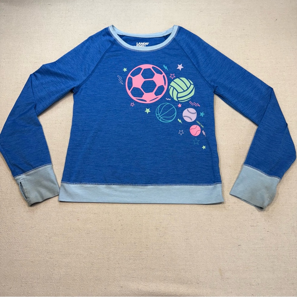 Lands' End Blue & Pink Long Sleeve Tees with Graphic Designs - Size Small (6/7)